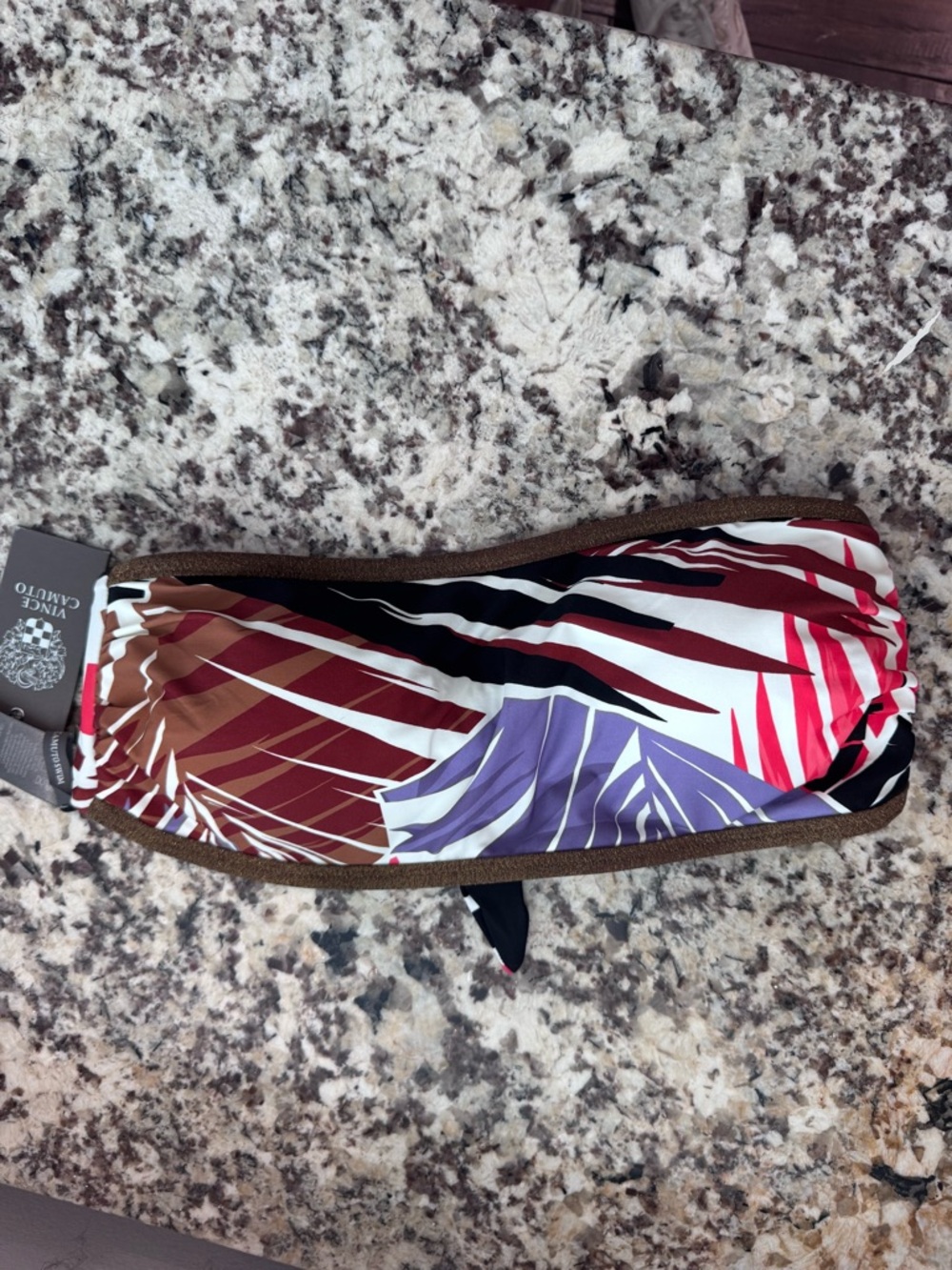 NWT Vince Camuto Multicolor Tropical Bandeau Swim Top in Brown, Red & Purple M